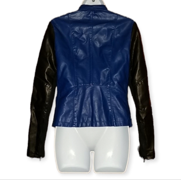 2/$40 BLACK AND BLUE VEGAN LEATHER JACKET - Picture 2 of 5